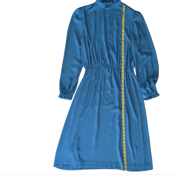 Vintage Blue Cottagecore Maxi Prairie Dress Removable Lace Collar - Picture 11 of 13